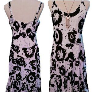 (#616) Silver Stream Black & White Abstract Print Sleeveless Midi Dress Size L